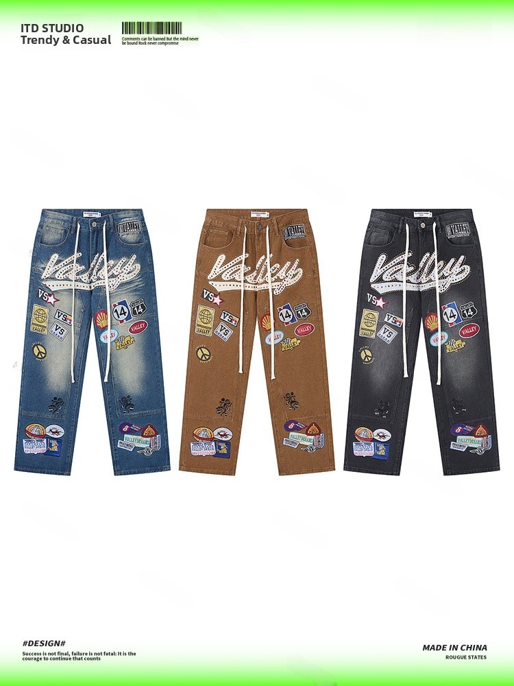 Valley Streetwear Brand - Jeans Masculinos VALLEY Bordados Soltos com