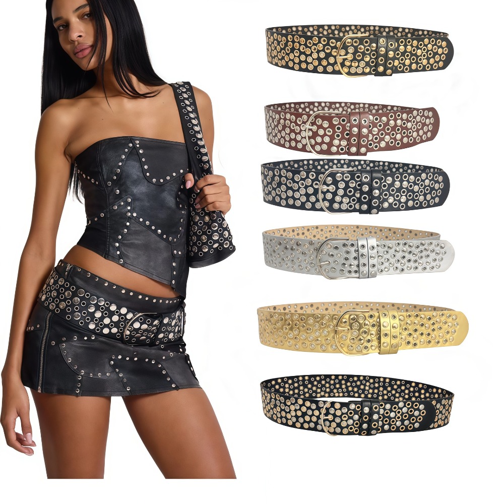 Streetwear Brand Belts - Cinto Punk com Ilhoses e Rebites,